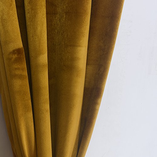 Super Soft Luxury Velvet Set of 2 Warm Yellow Blackout Velvet Energy Efficient Grommet Curtain Panel Drapes Ginger 52Wx63L