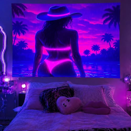 Blacklight Tapestry Sexy Girl UV Reactive Tapestry 78x59 Inch