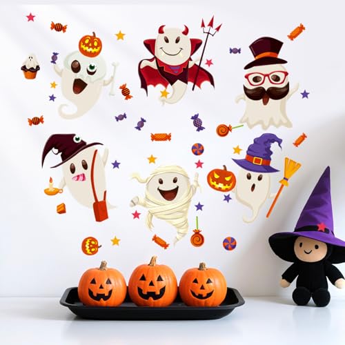 6 Sheet Halloween Stickers Clings Cute Ghost Decals Decor for Kids (6 Count)