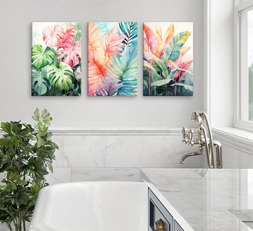 3pcs Framed Tropical Botanical Monstera Leaves Canvas Wall Art (3 Count)