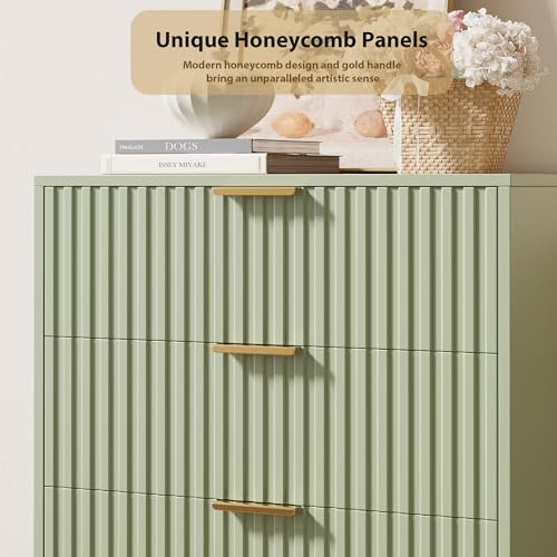 48" Fluted Green 5 Drawer Dresser for Bedroom with Deep Drawers