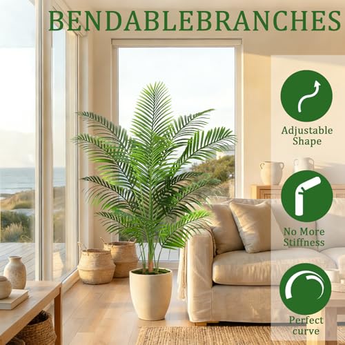 Artificial Palm Tree Plant 6FT Tall Fake Tropical Palm Tree in Pot (18 Count)
