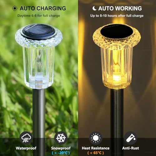 10 Pack Solar Pathway Lights Outdoor Waterproof Warm White LED (10 Count)