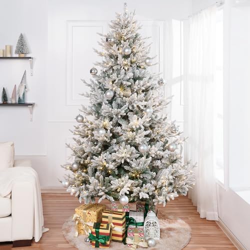 Ginebra 7.5ft Snow Flocked Christmas Tree Prelit with 3266 Branch Tips