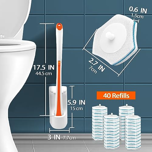 Disposable Toilet Bowl Cleaner Wand with 40 Cleaner Refills