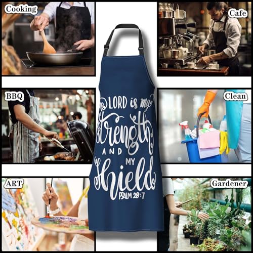 Baking Apron for Men the Lord Is My Strength and My Shield Bible Verse Modern Cute Aprons for Men for Kitchen Cooking Restaurant BBQ Painting Crafting 27”