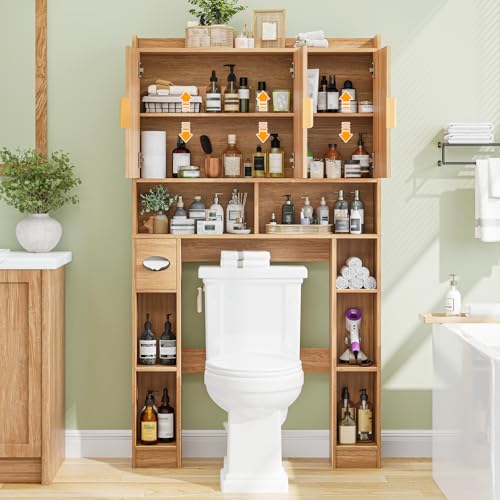Over The Toilet Cabinet with 3 Fluted Doors & Adjustable Shelf