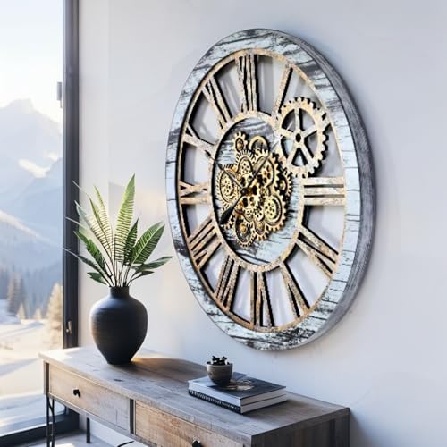 The Gears Clock 36'' Inch Real Moving Gear Wall Clock Vintage Industrial Oversized Rustic Farmhouse