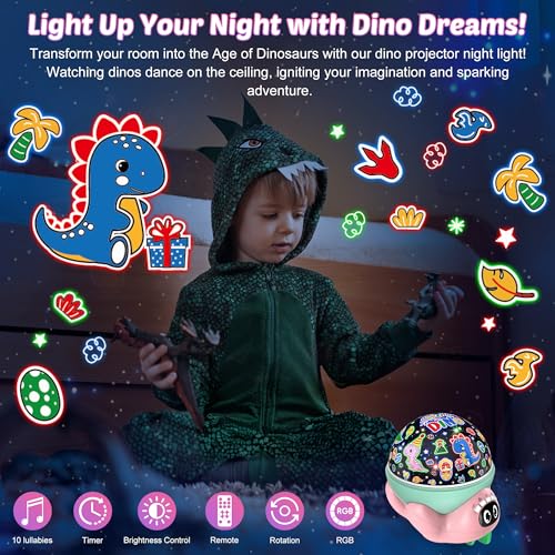 Dinosaur Night Light Projector for Kids Pink Dino Toys for Boys