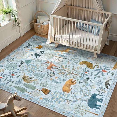 Animal Print Washable Area Rug 5x7 Soft Nursery Rugs for Living Room (35 Sq Ft)