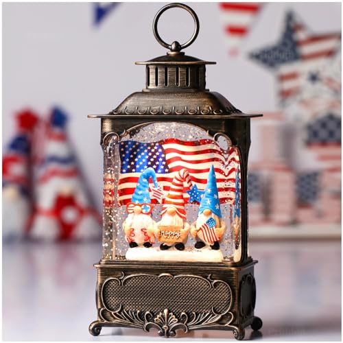 Gnome Snow Globe Lantern 4th of July Decorations with Timer