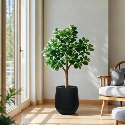 11.8" H Plastic Matte textured Black Planters with Drainage Holes and Plug