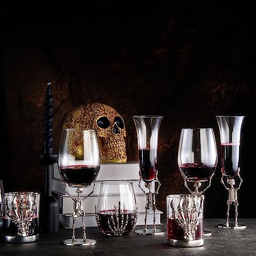 Skeleton Hand Stemless Wine Glasses Set Of 2 17oz Spooky Halloween Tumblers (2 Count)