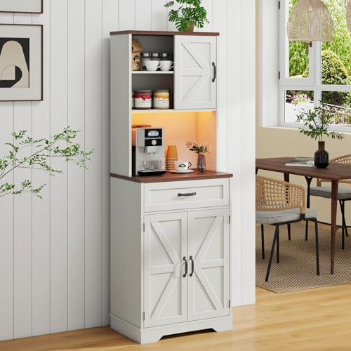 68" Farmhouse Storage Cabinet with LED Light & Charging Station