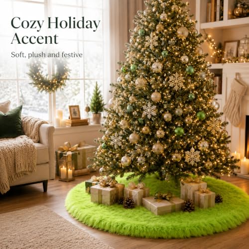24 Inch Faux Fur Christmas Tree Skirt Green Plush Skirt for Merry Christmas Party Christmas Tree Decoration