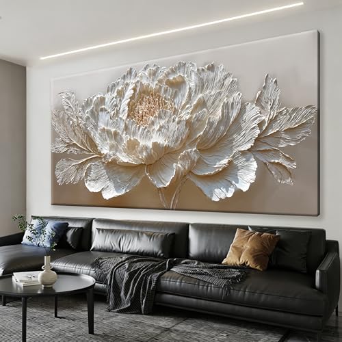 Large Canvas Wall Art Decor White Peony Flower Canvas Art Wall Decor For Living Room Modern Decor Elegant Nature Botanical Flower Canvas Prints Wall Art Decor For Bedroom Home Office Decor 24×48Inch