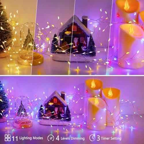 Dual Color 10Ft 200 LED Fairy Lights Battery Operated with Remote Timer (200 Count)
