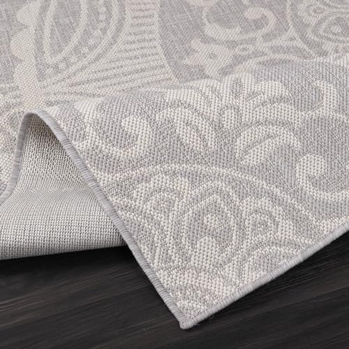 Medallion Outdoor Rug 9x12 Washable Outside Carpet for Indoor Patio Porch Waterproof Easy Cleaning Non Shedding Area Rugs Gray 9 x 12