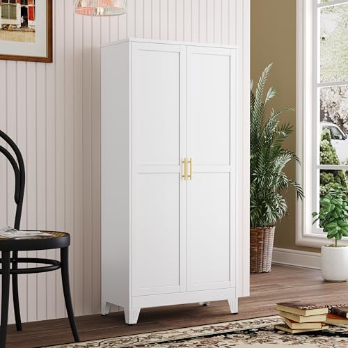 Metal Kitchen Pantry Storage Cabinet with 2 Doors and 3 Adjustable Shelves