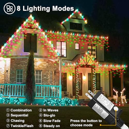 Red and Green Christmas Lights 33ft 400 LED Icicle Lights for Outside House