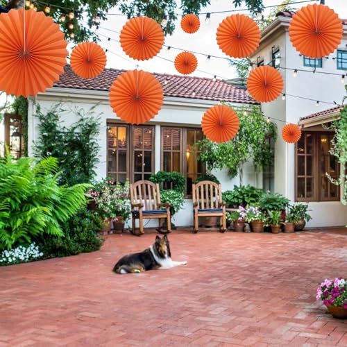 Orange Birthday Decorations DIY Orange Paper Fans Hanging Decoration 16in (30 Count)