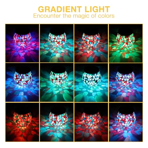 6 Pack Gift for her him Landscape Lighting Path Lights Heavy Solar Mosaic Lantern with RGB Color (6 Count)