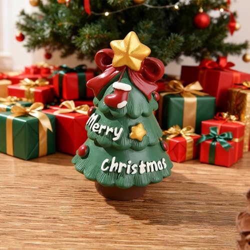 Christmas Cute Tree Statue Figurines Desk Ornament Xmas Decorations Cartoon Mini Christmas Tree Figurines for Festive Home and Office Desktop Decor Display Ornaments