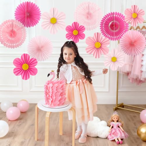 Pink Paper Fans Wall Decor (12 Count)