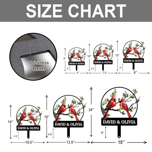 Personalized 12in Name Garden Cardinal Metal Signs with Stake
