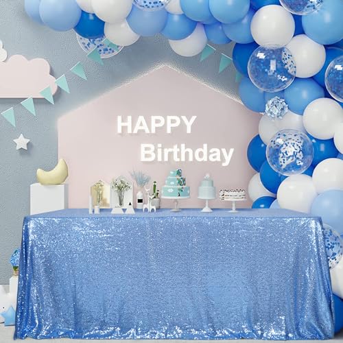Sequin Tablecloth 90x132 Inch Baby Blue for Wedding Party