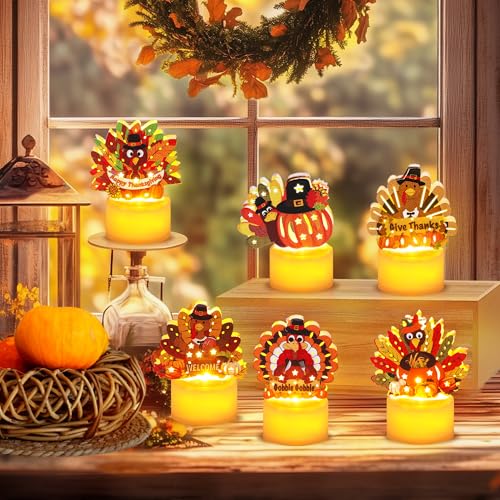 Thanksgiving Decorations Indoor 12 Pack Turkey Flameless LED Candles Battery Operated Tea Lights for Thanksgiving Table Decorations Centerpieces (12 Count)