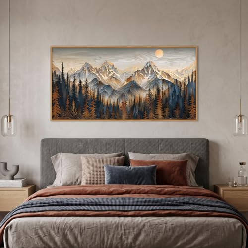 Rustic Pine Tree Mountain Framed Canvas Wall Art Set