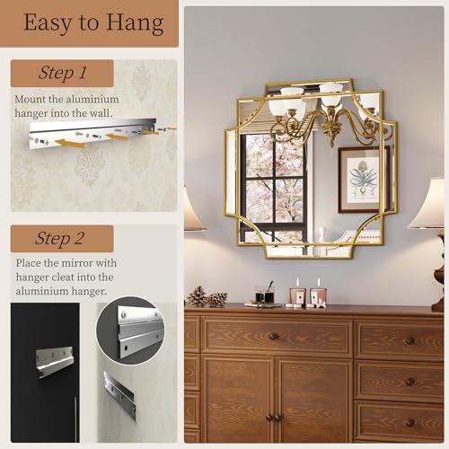 26"x26" Gold Foil Scalloped Edge Decorative Vanity Wall Mirror