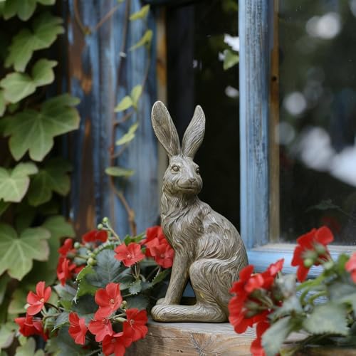 Outdoor Rabbit Garden Statue 12 Inch Grey Bunny Yard Decor