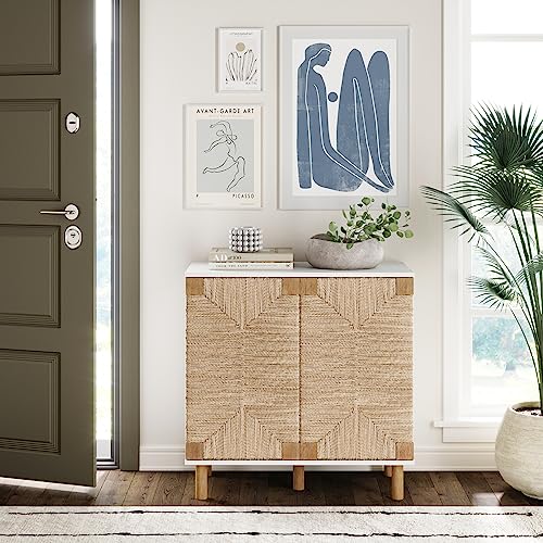 Beacon Accent Natural Sideboard Storage Cabinet with Adjustable Interior Shelf and Seagrass Doors
