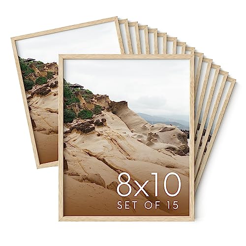 8x10 Natural Oak Wood Picture Frames Set of 15 (15 Count)