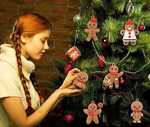 12pcs Christmas Gingerbread Man Ornaments for Christmas Tree Decorations Assorted Plastic Gingerbread Figurines Xmas Holiday Decorations 3 Inch Tall (12 Count)