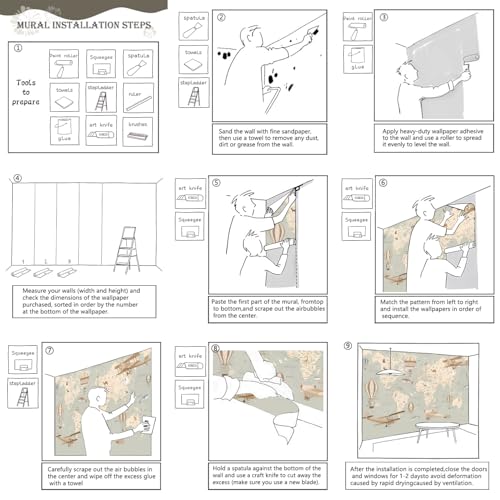 Vintage Animal Wallpaper Cartoon Aircraft Map wall murals for Kids Room 182"x120"
