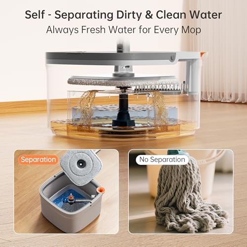 Spin Mop and Bucket Set with Self Separation Dirty and Clean Water System