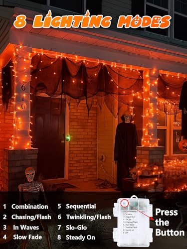 33FT 100 LED Battery Operated Halloween String Lights 8 Modes Twinkle Light