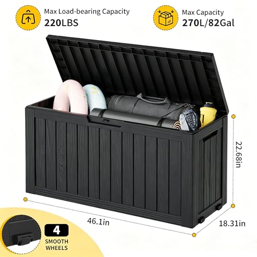 Deck Box 82 Gallon Resin Indoor and Outdoor Storage Box Waterproof for Garden Tools