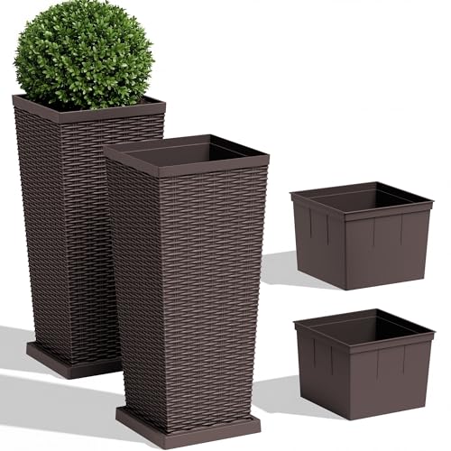 30" Front Porch Resin Rattan Tall Planters 2 Pack (2 Count)