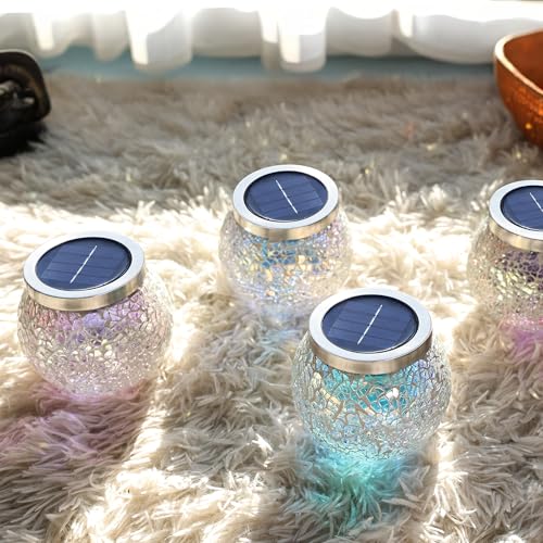 6 Pack Gift for him her Heavy Solar Mosaic Crackle Glass Lights with Dual Solar Panels (6 Count)