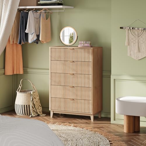 Fluted Dresser for Bedroom with 5 Drawers