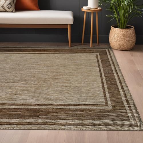Large Outdoor Rug 9x12 Modern Bordered Area Rugs for Indoor and Outdoor Patio Deck Porch Garden Waterproof Weather Sun Resistant Washable Outside Carpet (108 Sq Ft)