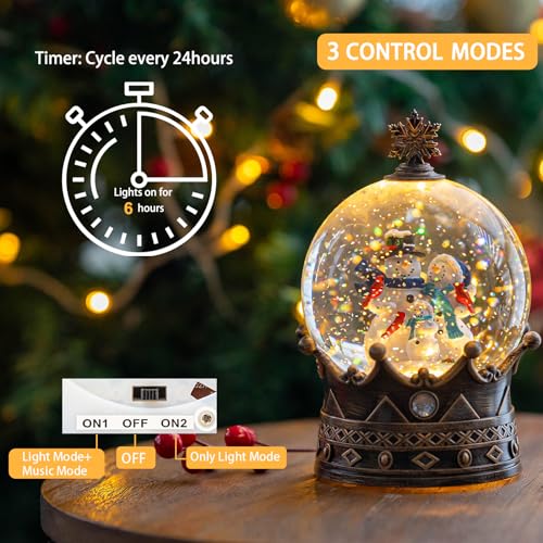 Christmas Snow Globe Lantern Water Glittering Snowman Family Crown with Music