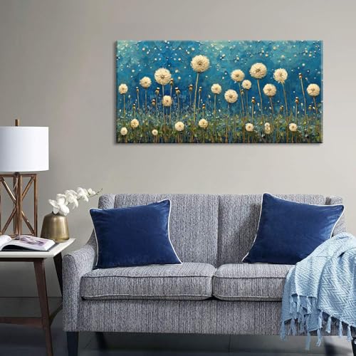 Teal Dandelion Wall Art for Living Room Abstract Blowball Canvas Painting Prints Large Flower Floral Grassland Bedroom Decoration Modern Artwork Decor
