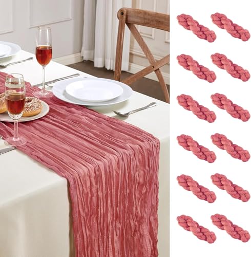 12 Pack Rose Cheesecloth Table Runner 35×120Inch Fall Boho Gauze Home Decor (5.28 Ounce)