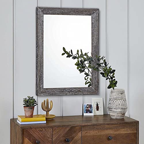 Wall Mirror with Rectangle Wood Frame Large 20"x16" Rustic Decorative Hanging Mirrors for Bedroom Bathroom Living Room Home Office