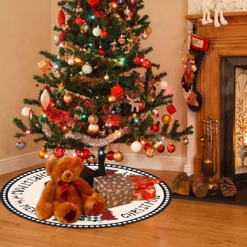 Christmas Tree Skirt 48 Inches Black White Buffalo Plaid